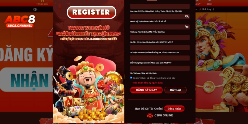 Nhập thông tin đăng ký ABC8